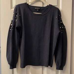 INC Women's Navy Sweater with Pearl Accents